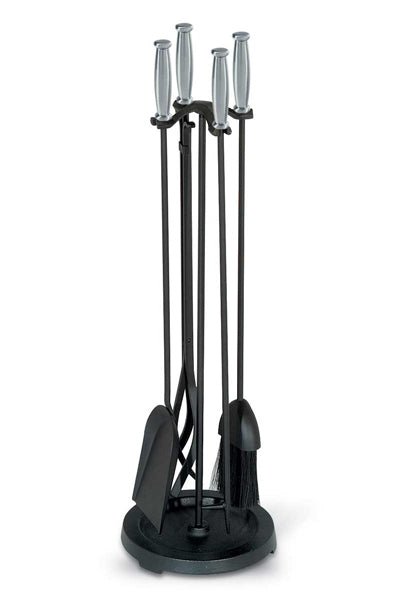 Pilgrim 5 Piece Vintage Iron Fireplace Tool Set with Steel Barrel Handles and Round Base