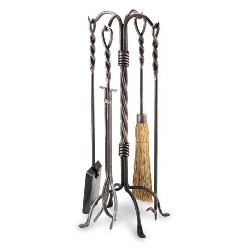 Pilgrim 5 Piece Vintage Iron Twisted Rope Fireplace Tool Set
