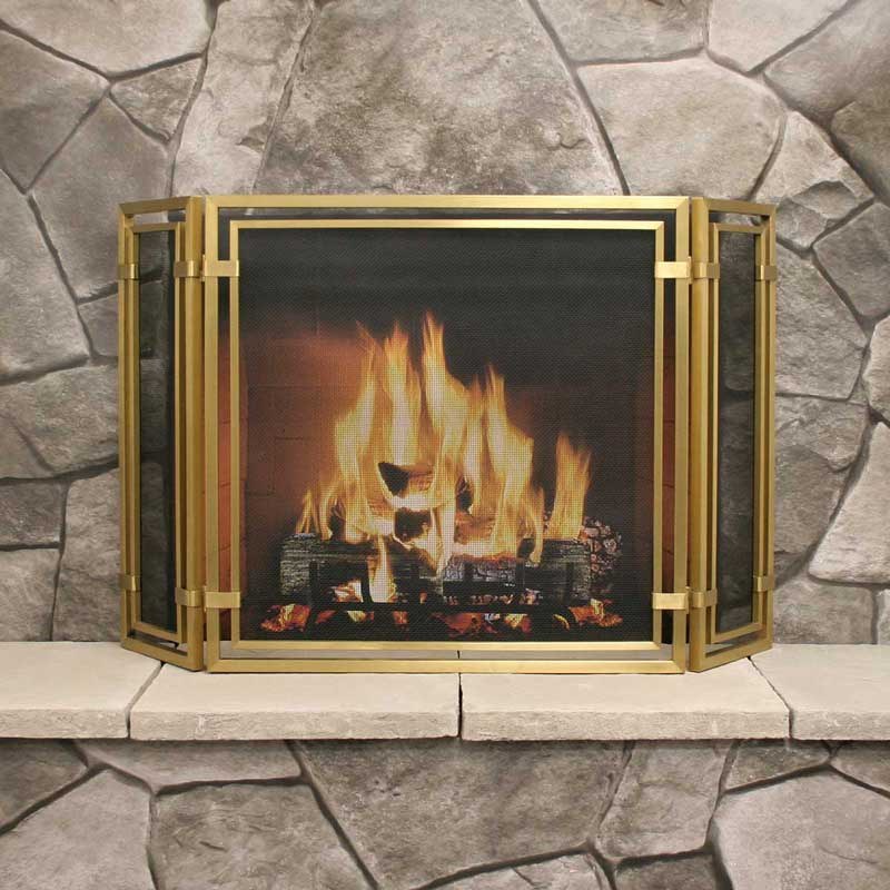 Pilgrim Sinclair Tri Panel Brass Fireplace Screen
