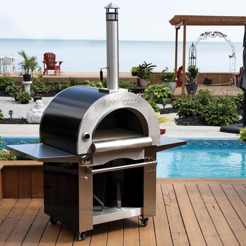 Pinnacolo Ibrido (Hybrid) Wood Gas Outdoor Pizza Oven Freestanding with Cart