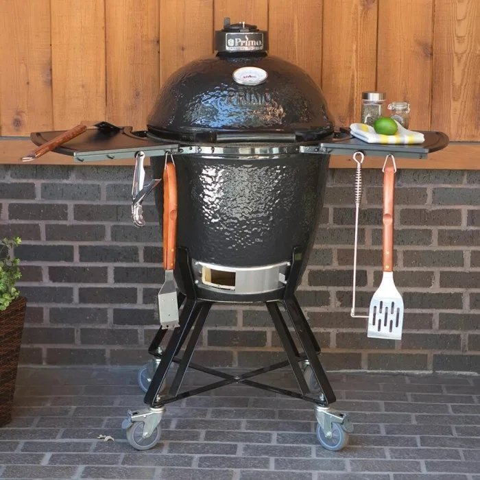 Primo 21.5 Inch Ceramic Kamado Grill Freestanding With Cradle & Side Shelves - PGCRC