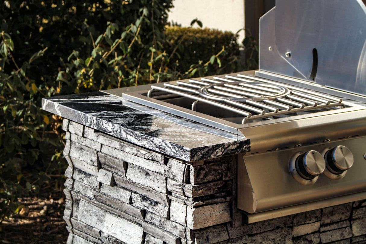 TRU Innovative 8 Foot Outdoor Kitchen Island Package - Includes 32" LTE Grill, Side Burner, Refrigerator, Drawers, Doors, Island & Top