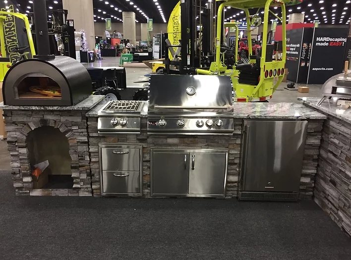 TRU Innovative L Shaped Outdoor Kitchen Bar & Blaze Grill Island Package 8 Foot Grill Island & 7 Foot Bar