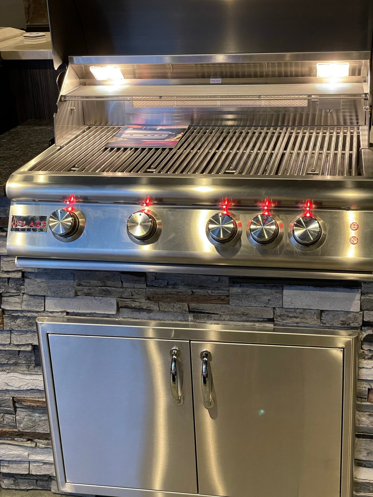 TRU Innovative Outdoor Kitchen Island - With 32 Inch Blaze LTE Grill, Double Doors, Refrigerator, Island & Top