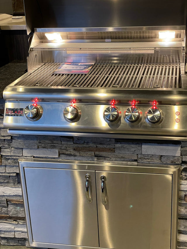 TRU Innovative Outdoor Kitchen Island - With 32 Inch Blaze LTE Grill, Double Doors, Refrigerator, Island & Top