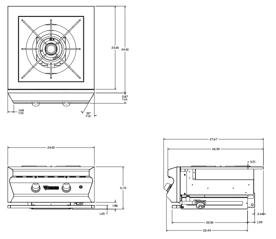 Twin Eagles Built-In 24" Gas Power Burner with Reversible Heavy Duty Grate & Stainless Steel Lid