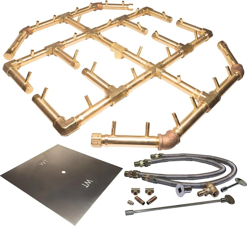 Warming Trends 42-Inch Gas Fire Pit Burner Kit W/ 29.5 X 27.5-Inch Octagonal CROSSFIRE Brass Burner - Match Light Ignition