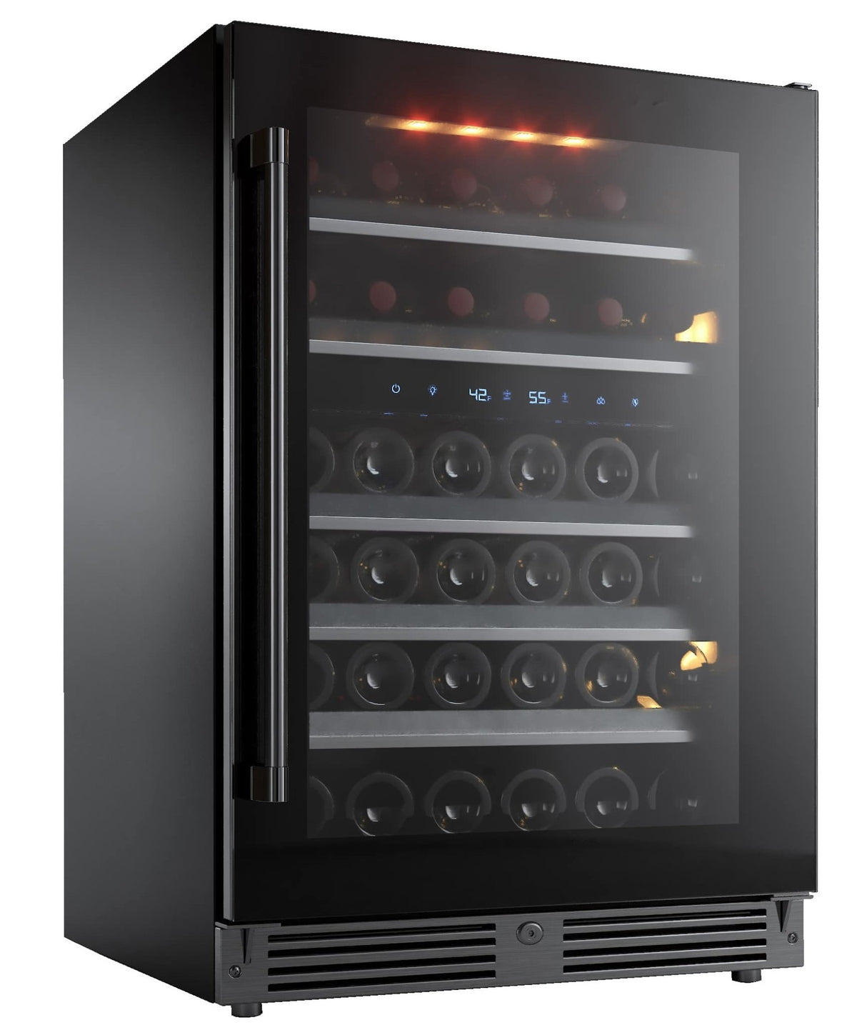XO 24 Inch Designer Black Glass Indoor Dual Zone Wine Cooler Refrigeration