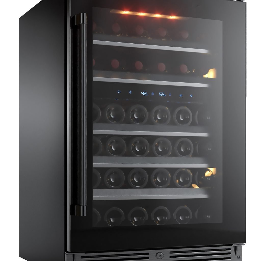XO 24 Inch Designer Black Glass Indoor Dual Zone Wine Cooler Refrigeration
