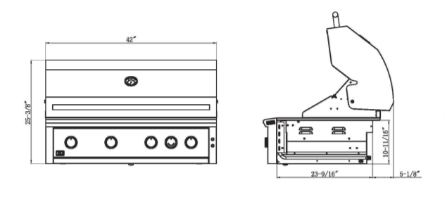XO 42" Built-In Gas Grill Four Piece Package with Side Burner, Double Doors, and Refrigerator