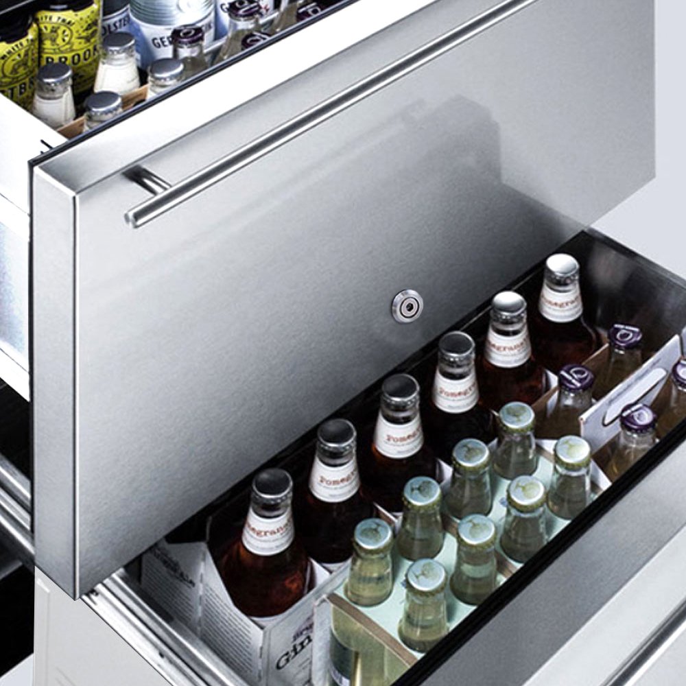 XO Outdoor 24" Built-in Under-Counter Beverage Refrigerator Double Drawers 5.2 Cubic Feet Stainless Steel