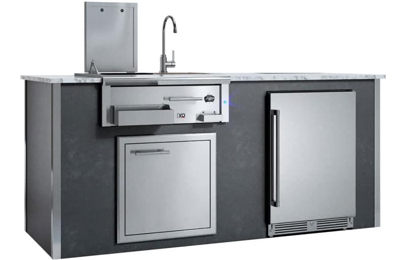XO Outdoor Bar Island with Cocktail Station Access Door & Refrigerator