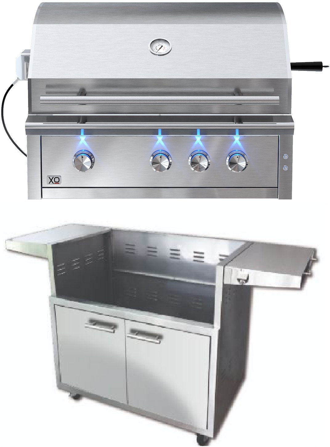 XO Pro Luxury 36 Inch Freestanding Gas Grill on Cart with Infrared Burner & Rotisserie