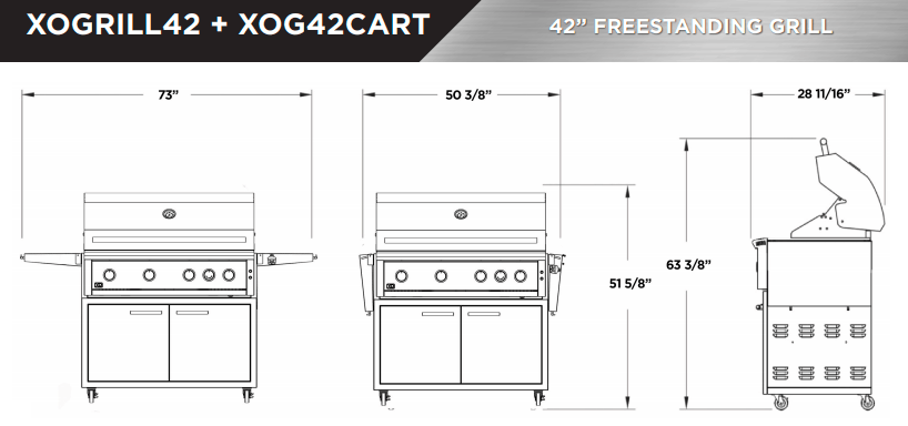 XO Pro Luxury 42 Inch Freestanding Gas Grill On Cart with Infrared Burner & Rotisserie
