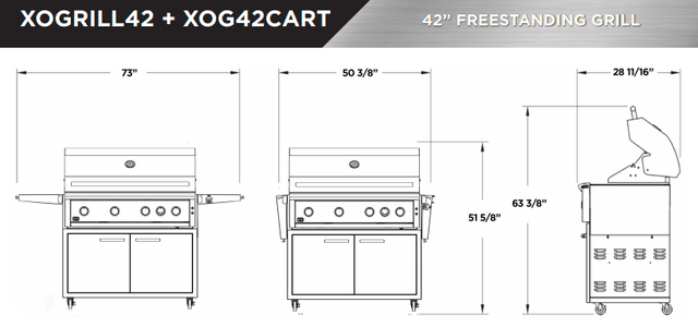 XO Pro Luxury 42 Inch Freestanding Gas Grill On Cart with Infrared Burner & Rotisserie