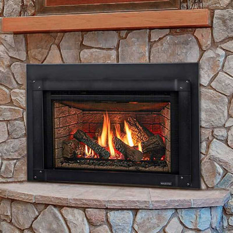 Majestic Trilliant direct vent gas insert installed in an existing masonry fireplace, a legal NYC conversion