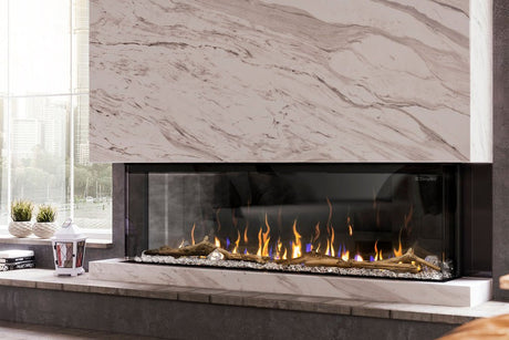 Dimplex IgniteXL Bold 60 inch linear electric fireplace with heater in a modern living room