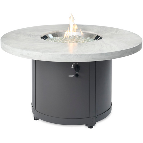 The Outdoor GreatRoom Company Beacon 48 Inch Round Powder Coated Steel Propane Fire Pit Table in White Onyx