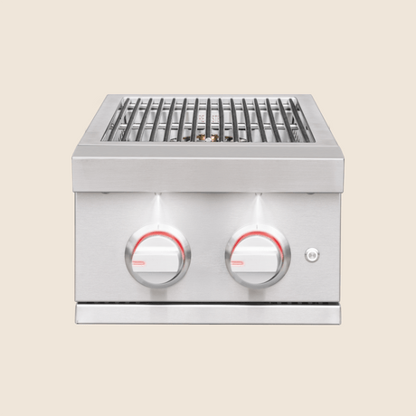 Summerset Pro Double Side Burner - lid open with red bezel lighting