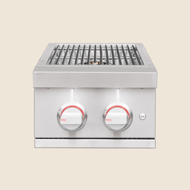 Summerset Pro Double Side Burner - lid open with red bezel lighting
