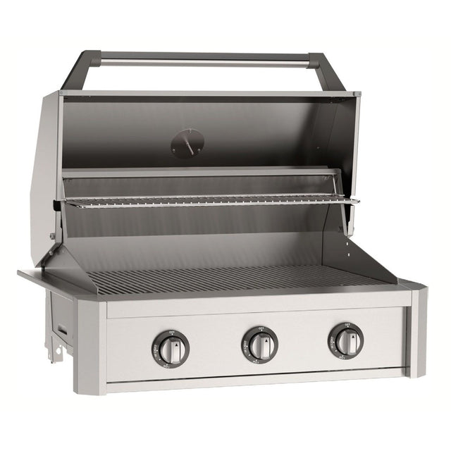 American Outdoor Grill AOG36TN 36-Inch T-Series Built-In Gas Grill - hood open showing burners and grates