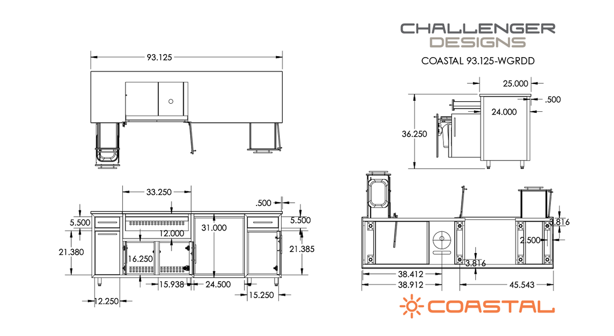 Challenger Coastal 8 Foot Outdoor Kitchen Island with Blaze 32" Grill & Refrigerator Pre-Assembled