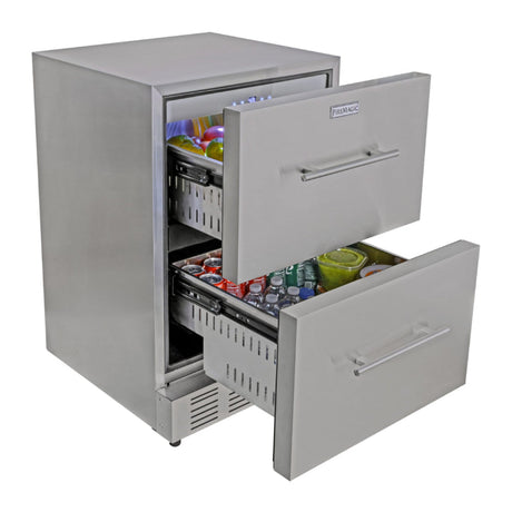 Fire Magic 24-REF-DD double drawer refrigerator with both drawers open