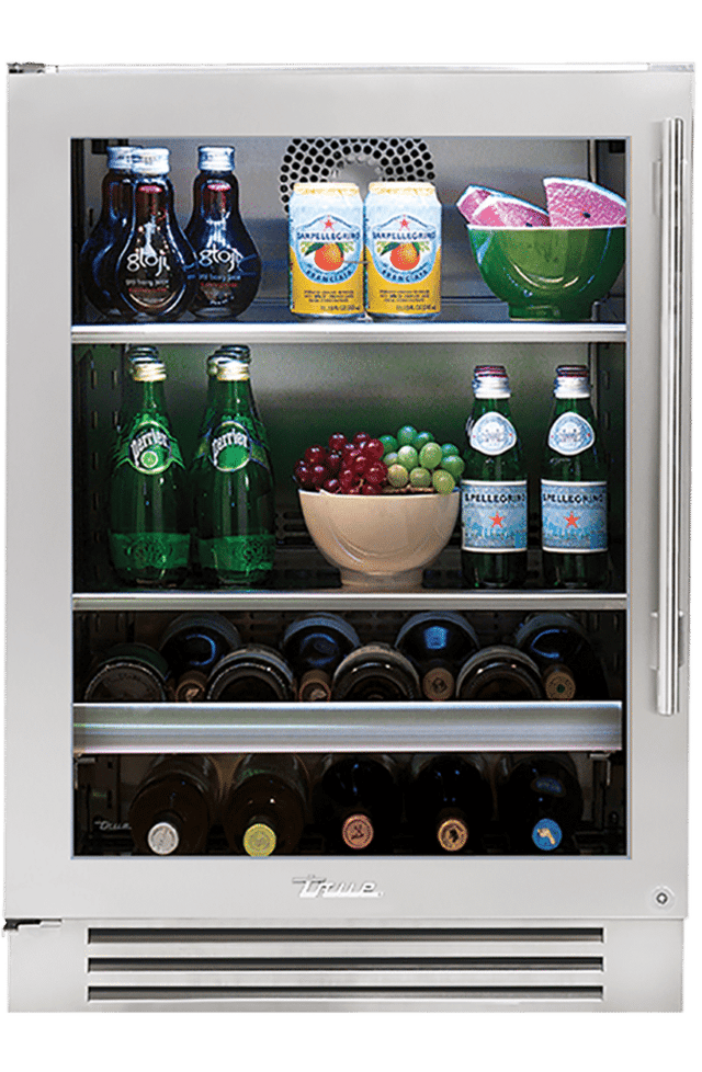 True 24-Inch Beverage Center Stainless Glass - staged lifestyle view