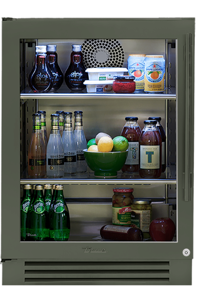 True 24-Inch Undercounter Refrigerator Stainless Glass - staged lifestyle view