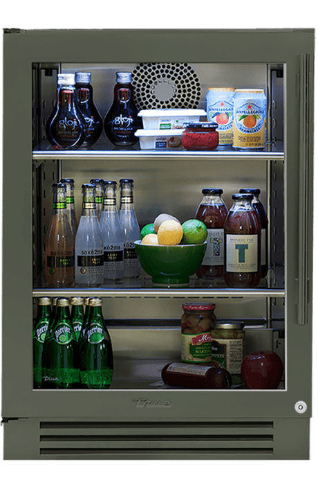 True 24-Inch Undercounter Refrigerator Stainless Glass - staged lifestyle view