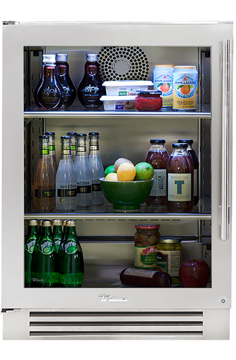 True 24-Inch Undercounter Refrigerator Stainless Glass - staged lifestyle view