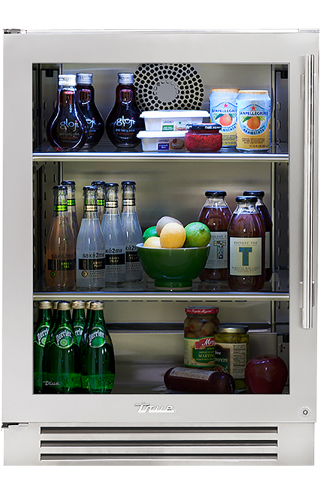 True 24-Inch Undercounter Refrigerator Stainless Glass - staged lifestyle view