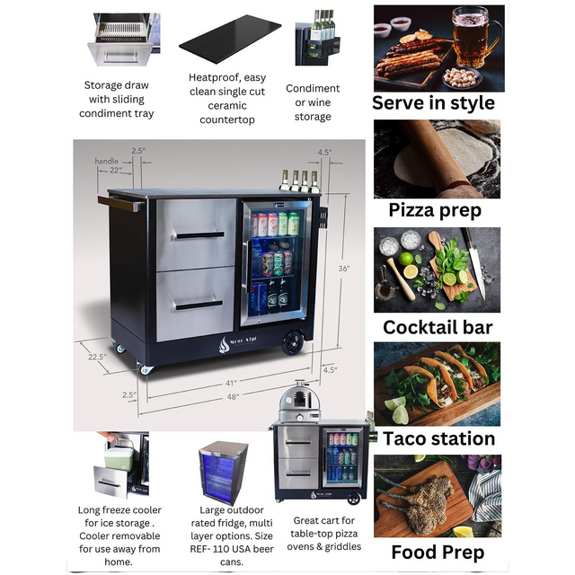 Mont Alpi Mobile Bar Beverage Cart Outdoor Prep Center w/ Refrigerator  - MAPCL