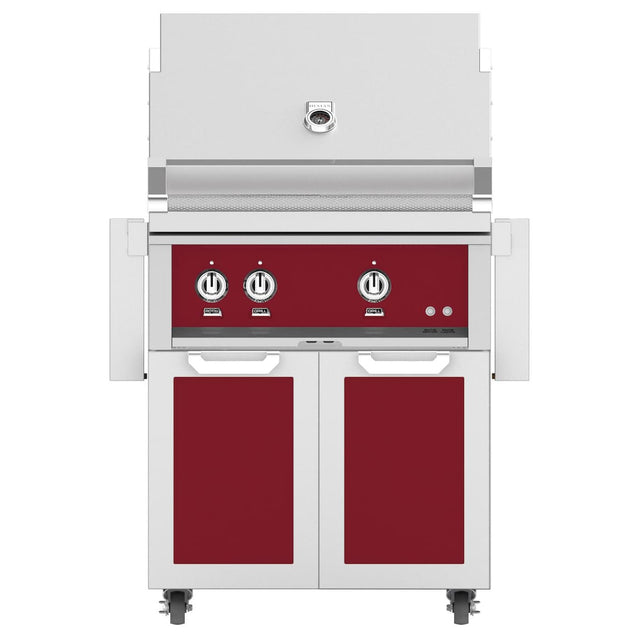 Hestan 30-Inch Propane Gas Grill W/ Rotisserie On Double Door Tower Cart
