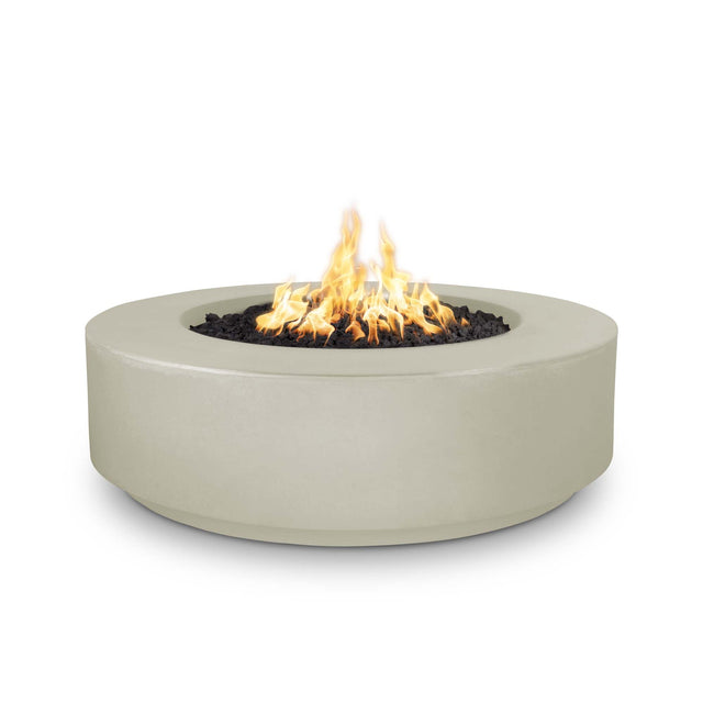 The Outdoor Plus Florence 42-inch GFRC concrete gas fire pit, 12 inch tall, in Ash