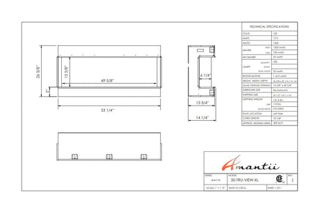 Amantii Tru-View XL Deep 50 specification chart