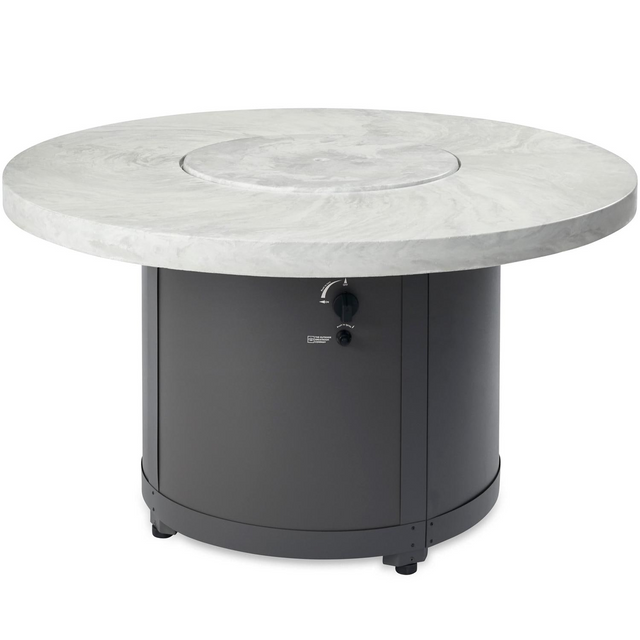 The Outdoor GreatRoom Company Beacon 48 Inch Round Powder Coated Steel Propane Fire Pit Table in White Onyx
