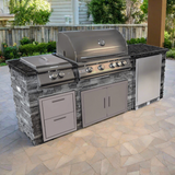 TRU Innovative 8 Foot Outdoor Kitchen Island Package - Includes 32" LTE Grill, Side Burner, Refrigerator, Drawers, Doors, Island & Top