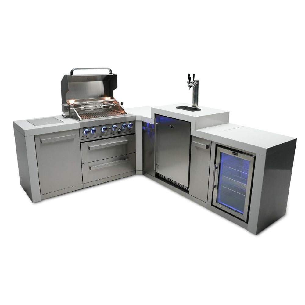 Mont Alpi MAi400-D90KEGFC Propane 4-Burner Deluxe Island with 90-Degree Corner, Kegerator & Fridge Cabinet