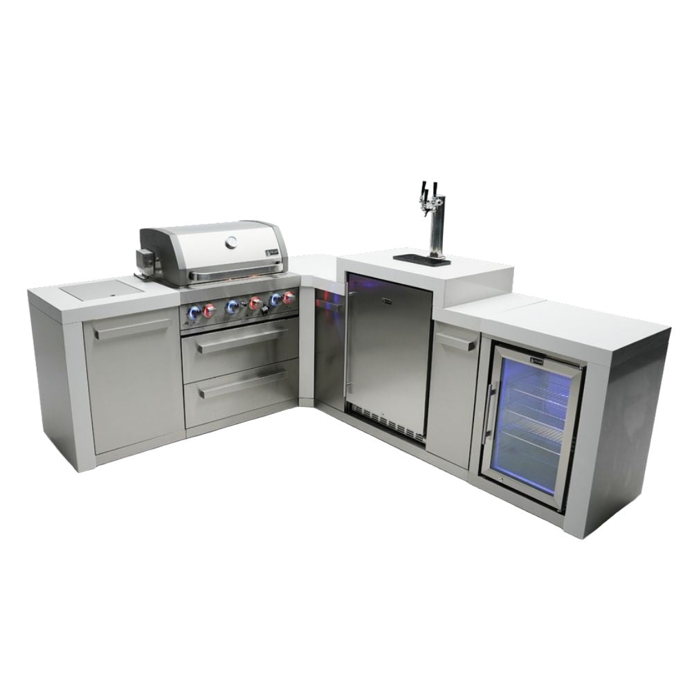 Mont Alpi MAi400-D90KEGFC Propane 4-Burner Deluxe Island with 90-Degree Corner, Kegerator & Fridge Cabinet