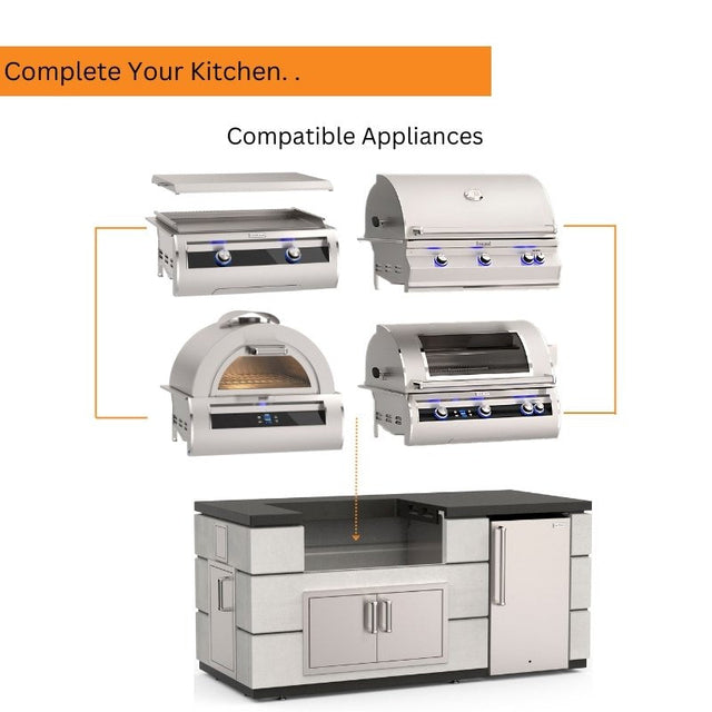 Fire Magic 77" Contemporary Outdoor Kitchen Island with Refrigerator
