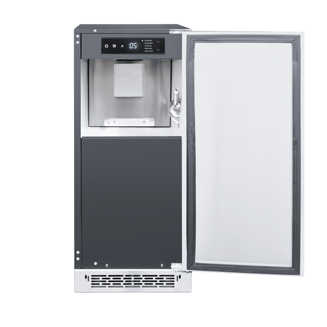 Summerset IM-15N Outdoor Nugget Ice Maker - door open showing ice bin