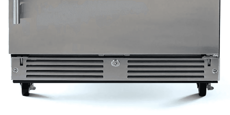 XO 15 Inch Outdoor Undercounter Refrigerator bottom vent and lockable caster wheels, designed for secure and efficient outdoor installation.