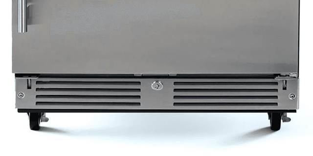 XO 15 Inch Outdoor Undercounter Refrigerator bottom vent and lockable caster wheels, designed for secure and efficient outdoor installation.