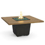 American Fyre Designs 642 Reclaimed Wood Cosmopolitan Square Dining Firetable, 60 inch reclaimed wood top on a Black Lava base with the 16 inch star burner lit