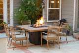 American Fyre Designs French Barrel Oak Cosmopolitan Square Dining Firetable in a patio setting