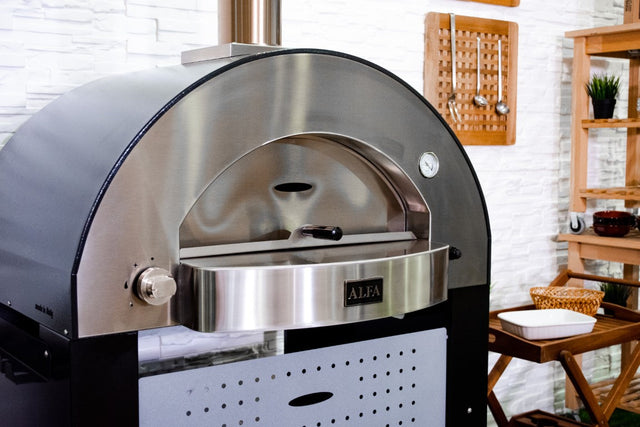 Alfa Classico 4 Pizze Gas Pizza Oven Freestanding on Black Cart - Ardesia Grey