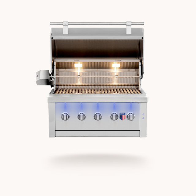 American Made Grills Ovation Hybrid Grill hood open - 36-inch model shown