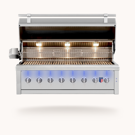American Made Grills Ovation 54-Inch Built-In Hybrid Grill - hood open
