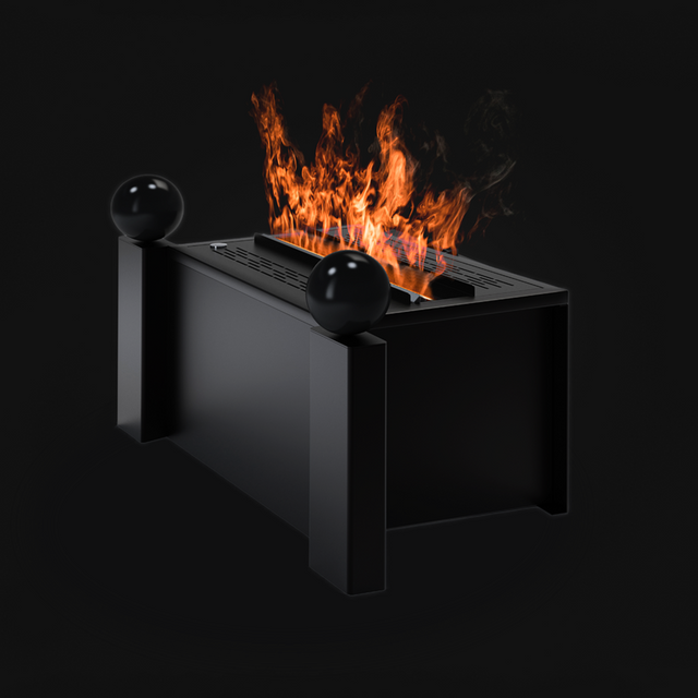 Aquafire Gatsby freestanding water vapor fireplace in a styled room